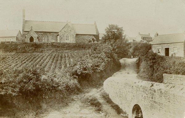 Postcard of St Jerome's Church Llangwm Pembrokeshire looking up the hill, Frith Postcard